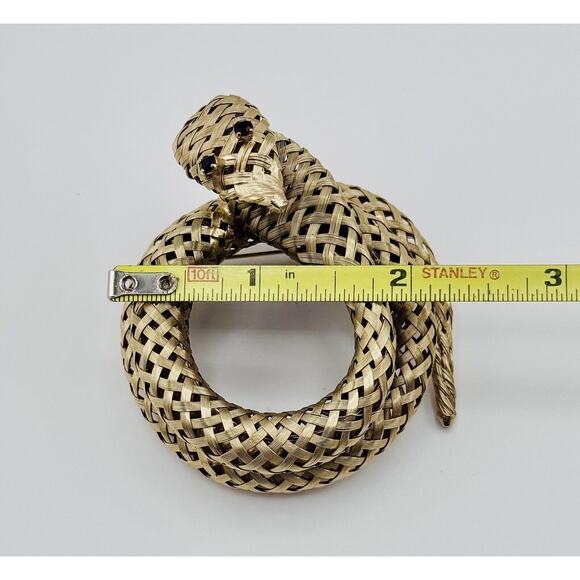 Vintage Coiled Woven Mesh Snake Brooch Pin Rhinestone Eyes - Picture 9 of 10